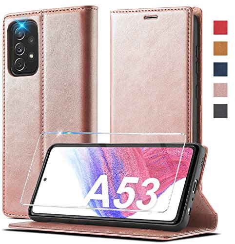 2023 Upgraded A53 Handyhülle für Samsung Galaxy A53 Hülle Leder[mit A53 Schutzfolie][Premium Leder]für Samsung A53 5G Hülle Klappbar Flip Case Cover 360 Stoßfeste Schutzhülle für Samsung Galaxy A53 5G