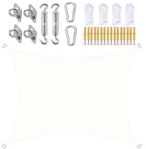 SLDAGe Weiß Sonnensegel 4x5m, 95% UV Schutz Rechteckig Sonnensegel Terrassenüberdachung mit Befestigung Set, Sonnensegel Wasserdicht für Balkon Garten Terrasse Patio Pergola,4x8m