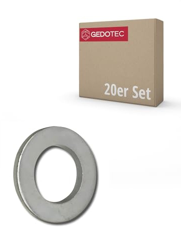 Gedotec Unterlegscheibe aus Stahl verzinkt | 20 Stück Beilagscheiben rund | M14 | nach DIN134 gefertigt | schmale Ausführung - Scheibe ohne Fase | Karosseriescheiben | Beilagscheiben-Sortiment