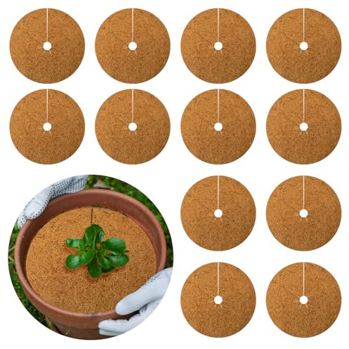 Mucek 12 Stück Kokosmatten Winterschutz, 30cm Kokosfasermatte für Topfpflanzen Kälteschutz, Kokosscheibe Rund Kokos Pflanzenschutz, Kokos-Mulchscheibe Winterschutz