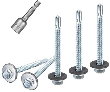 Pafnisoin 50 PCS Viti Autofilettanti per Metallo 4,8×50mm Viti Autoperforanti Cappellotti per Lamiere Grecate, Testa Esagonale con Rondelle EPDM con M8 Cava Esagonale