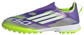 adidas F50 League Laceless Turf Football Boots Kids, Purple Rush/Cloud White/Lucid Lemon, 12 UK Child