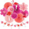 SUNBEAUTY 13 Stück Flamingo Deko Rosa Papier Fächer Dekoration Hanging Girlande Papierfächer Pink deko für Kindergeburtstag Hawaii Deko Frühling/Sommer Geburtstag Dekoration