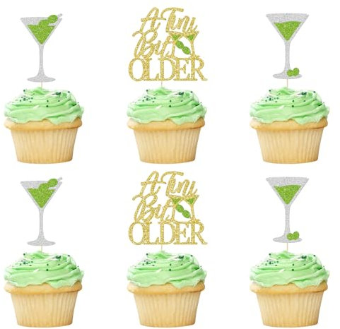 24Pcs A Tini Bit Older Cupcake Toppers, Martini Birthday Cake Toppers, Martini Themed Party Decorations, A Tiny Bit Older Birthday Decor Martini Birthday Decorations