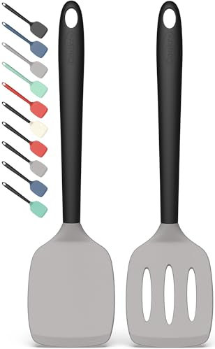 Coukre 2 Pack Silicone Spatula Set, High Heat Resistant, BPA Free Kitchen Spatula, Solid & Slotted Turner for Non-Stick Pans, Sautéing, and Flipping (2, Gray)