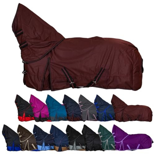 RL24 - Weidedecke Full Neck Basicline 600D Polarfleecefutter – als Regendecke & Übergangsdecke – wasserdichte Outdoordecke mit Kreuzbegurtung – Pferdedecke in Weinrot – Größe 125cm