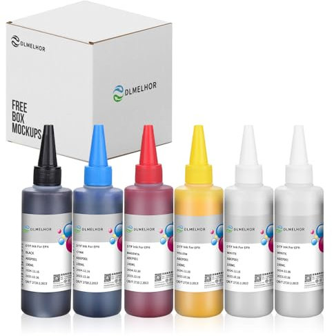 DLMELHOR DTF-Tinte 600 ml DTF Transfertinte für PET-Film-Nachfüllpackung, DTF Tinte für EPN ET-8550, XP15000, L1800, L805, R1390, R2400 DTF-Drucker, Wärmeübertragungsdruck direkt auf Film (2WH + CMYK)