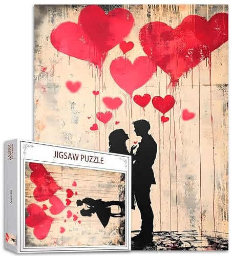 Street Graffiti Lovers Puzzles für Erwachsene 1000 Stück Jigsaw Puzzles für Erwachsene Colorful Valentines Puzzles für Paar Romantic Jigsaw Puzzles for Lovers Gifts Pink Heart