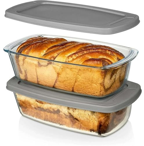 Oven Baking Pan 2PCS 1.8L Toast Bread Meatloaf Glass Pan with Lid Rectangular Cheesecake Baking Mode Microwave and Oven Safe Pyrex Baking Pan for Baking/Cooking