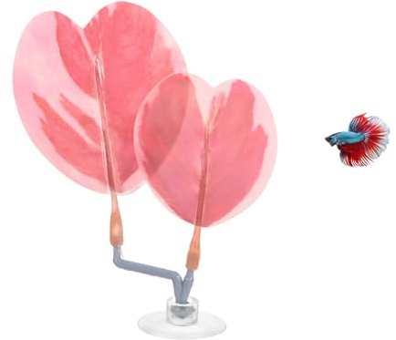 M METERXITY 1-Pack Feuille De Repos pour Poisson Betta, Hamac Feuille Plante, Lit De Repos Réaliste Décoration D'Aquarium/Accessoires Aquarium/Reproduction [Rose, en Forme De Cœur]