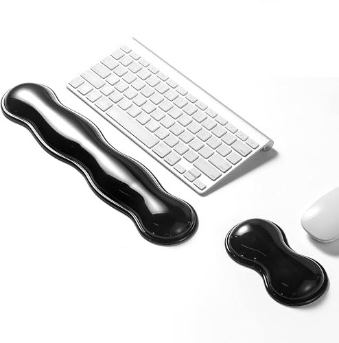 Gel Keyboard Wrist Rest Set, Clear Wrist Rest for Keyboard and Mouse, Ergonomic Keyboard Mouse Wrist Rest for Typing Pain Relief, Suitable for Office, Gaming, Computer, Laptop - Black