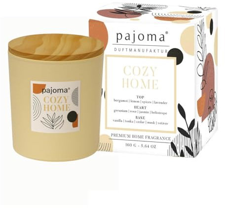 6x Duftkerze im Glas Cozy Home, 140g mit Bambusdeckel 27 Std Brenndauer, Intensiver Duft Kerze in Geschenkverpackung | Warme Noten von Bergamotte, Lavendel & Vanille - Luxus-Deko für Zuhause