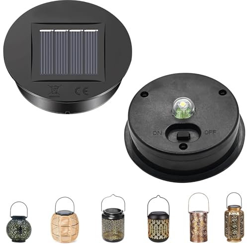 Solarleuchten Ersatzteile, 2er Solarleuchten Ersatz Top mit LED Warmweiß Licht, Wasserdicht Solar Ersatzdeckel Solarleuchten Solarpanel Ersatzteil für Solarlaterne,Solar Laternen,Gartenleuchten (8cm)