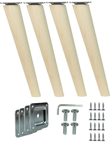 WAMAK 4X Holz Schrank Beine - Massivholz Möbelfüße, konisch oder gerade, ideal als Möbelbeine für Schränke, Tische, Regale sowie Betten, Sofas – Stabilität und stilvolles Design (Schräg 25 cm)
