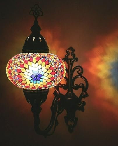Wandleuchte Orientalische Marokkanische Mosaik Wandlampe Handgefertigte Türkische Dekorative Mosaiklampe L Groß Glaskugel (Regenbogen)