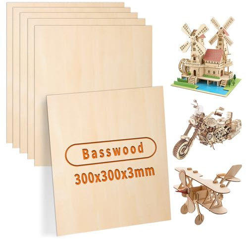ddckj Pannello di compensato da 3 mm, 30 x 30 cm, 6 pezzi, per lavori di bricolage e modellismo, pannelli di legno vuoti