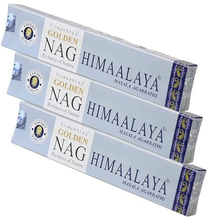 NKlaus 3X Golden Nag Himalaya Räucherstäbchen 45g – Handgerolltes Räucherwerk mit klarem, pflanzlichem Duft – Masala Qualität für Meditation und Achtsamkeit