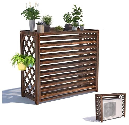 DVTFRUI Cubierta de Aire Acondicionado para Exteriores de Madera Maciza Marco Decorativo Duradero y Cubierta de Aire Acondicionado Impermeable,120x57x100cm