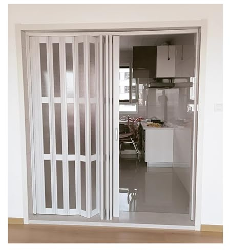 Portes pliantes en PVC robuste - Pour la maison et le commerce - Séparateur de pièce avec poignée - Porte coulissante - Hauteur 200 à 240 cm - Blanc - Hauteur 200 à 240 cm - Largeur : 165 cm
