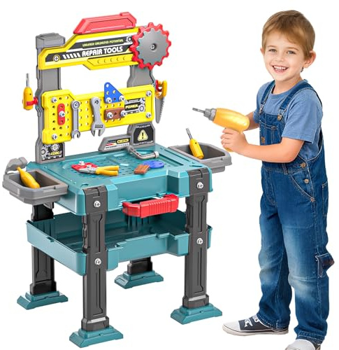 Kids Tool Bench Toy, Maintenance Worker Role-playing Toys for 3 4 5 6 Year Old Boys, STEM Learning Toys for Kids Ages 3 4 5, Toolbox Set With Toy Drill, Screwdriver