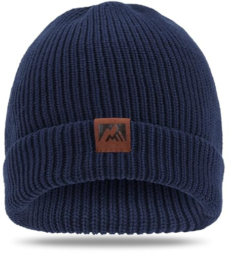 ricema Beanie Mütze Herren Damen, Winter Warme Strickmütze mit Fleecefutter, Weiche Dehnbare Wollmütze Thermo Laufmütze mit Bündchen, Stylische Wintermützen Geschenk,Dunkelblau