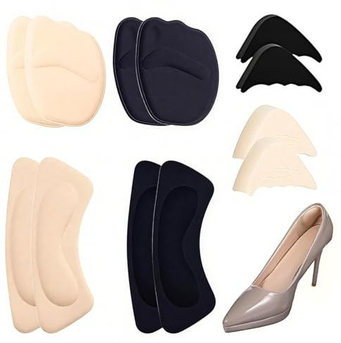 GILWUMO 12 Pezzi Cuscinetti per Avampiede con Tacco Alto - Solette in Silicone Medicale Antiscivolo, Plantari per Dolore alle Scarpe con Tacco, Sandali e Scarpe Alte (Nero/Beige, Invisibili)