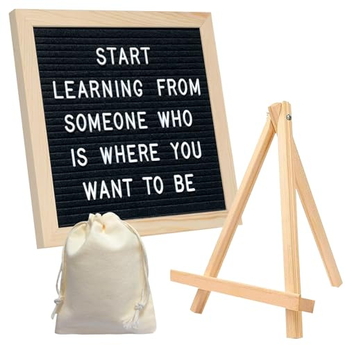 Letterboard 25x25cm Filz Stecktafel mit Staffelei und 400 Buchstaben Schwarzes Wooden Buchstabentafel Kreative Briefbrett für Küche Büro Hochzeiten