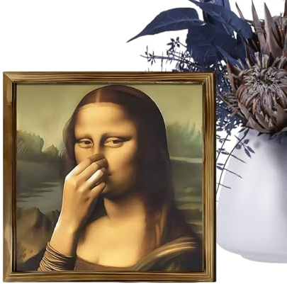 Mona Lisa Badezimmerkunst – gerahmte Wandkunst, künstlerisches Retro-gerahmtes Bild aus Holz | Lustiges MonaLisa Bad Smell Aesthetics Gemälde für Wohnung, Wohnzimmer, Schlafzimmer, Flur, Restaurants,