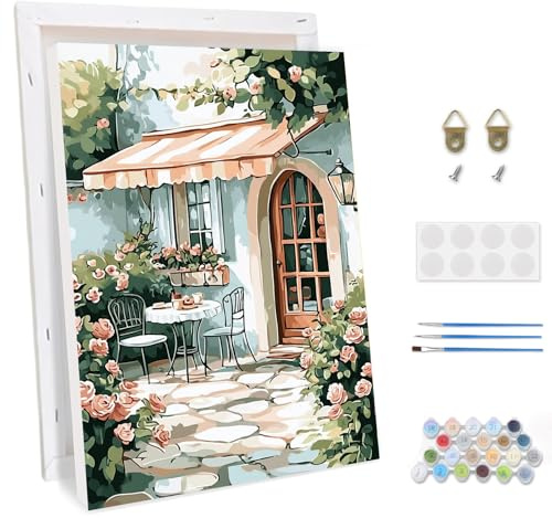 TOSTOG Peinture par Numéro Adulte avec Cadre Jardin fleuri Peinture par Numéros pour Adulte Paint by Numbers Kit pour Décoration Murale et Cadeaux Pour La Maison (20×30cm)