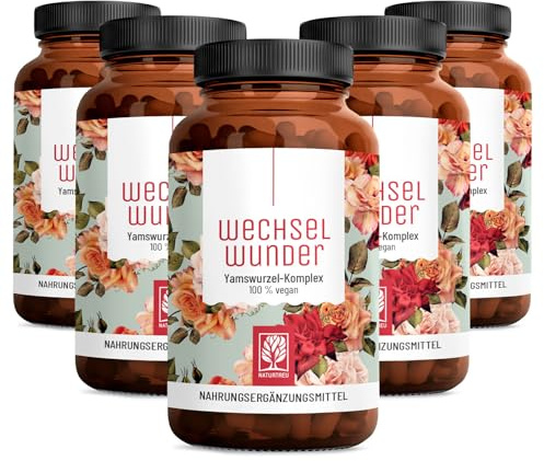 NATURTREU® 500mg Yamswurzel mit 340mg Rotklee, Baldrian, Eisen | Vitamin B9 und B12 Kapseln hochdosiert - 450 Kapseln