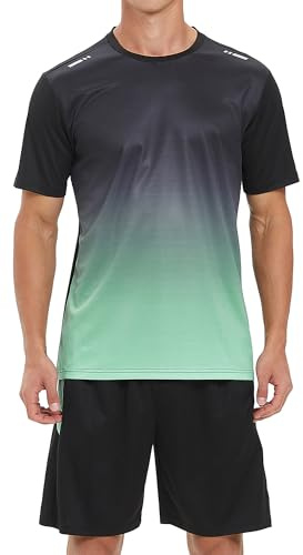 FEOYA Men's 2-Piece Tracksuit Quick Dry Short Sleeve Functional Shirts with Breathable Sports Shorts Mens Colourful Workout Jogging Suit for Running, Gym Football Athletic