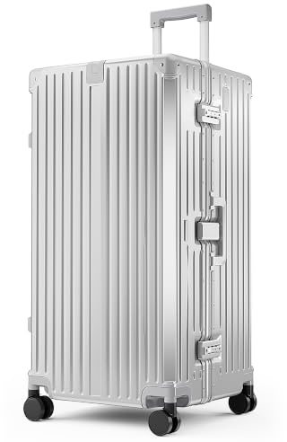 ALPHA CAMP Koffer XXL Hartschale mit TSA Schloss Koffer Groß Silber 105L | Vor Allem Aluminium Rahmen Polycarbonat Reisekoffer mit 4 Rollen 42x36x82cm Reisekoffer Suitcase Handgepäck Luggage für Reise