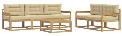 vidaXL Outdoor-Sofagarnitur mit Kissen 6 pcs Weiß und Beige, Hochmodernes Gartenmöbel Set, Sofakollektion für draußen, Lounge für Garten, Poolbereich Sitzgruppe