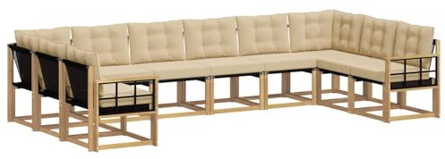 vidaXL Outdoor-Sofagarnitur mit Kissen 10 pcs Weiß und Beige, Gartenmöbel, modernes Outdoor-Sofa, bequemes Lounge-Set für Ihre Terrasse, robust und stylisch