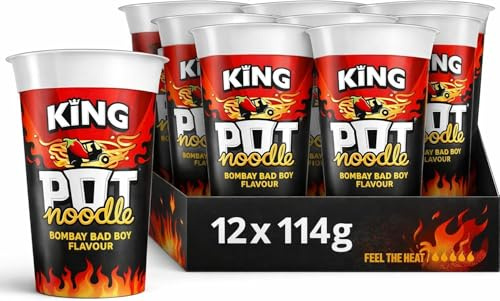 Pot Noodle King Instant Noodle Cup 12 x 114g - Fast & Convenient Meal (Bombay Bad Boy)