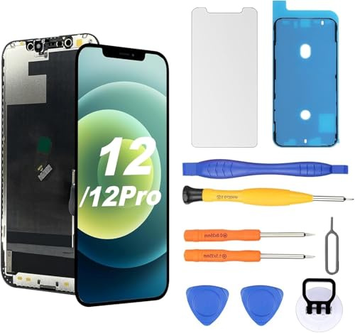 OLED Display für iPhone 12/12 Pro 120Hz Displayreparatur [Soft OLED, NICHT Hard OLED], 3D-Touch Display Full HD Digitizer Baugruppe mit Reparatur-Werkzeugsatz, wasserdichter Kleber, Displayschutzfolie