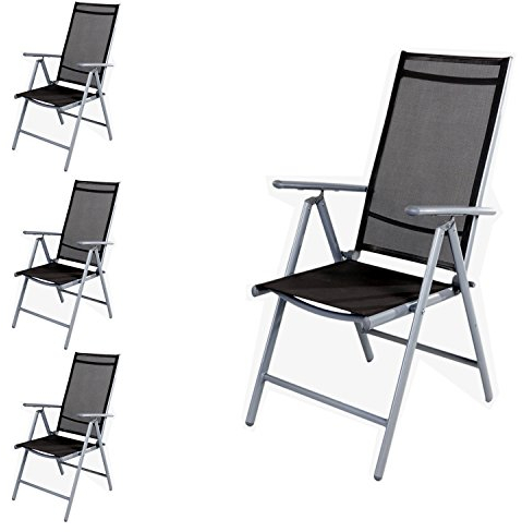 Mojawo 4 Stück Gartenstühle - Hochlehner 7-Fach verstellbar - Positionsstuhl - zusammenklappbar - Klappstuhl - witterungsbeständiges Aluminium - Gartenmöbel - Silber/anthrazit