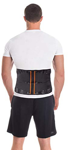 Rückenstützgürtel Rückengurt mit Stabilisierungsstäben zur Schmerzreduktion und Haltungskorrektur verstellbare Rückenstütze für Damen und Herren mit 4 Rippensteifen Höhe 24 cm X-Small Schwarz