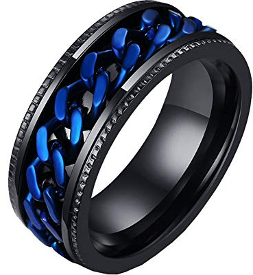 PAURO Herren Edelstahl 8mm Europa Amerika Mittelkette Drehbarer Ring