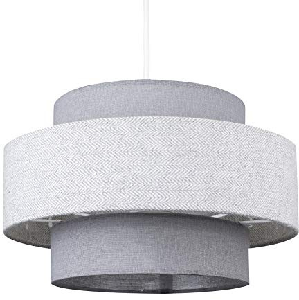 MiniSun | Modern Ceiling Light Shade in a Grey Herringbone Finish | Pendant Lights, Home Décor & Improvement Essential | Includes 10W GLS Bulb [3000K Warm White] | 30cm Shade Width