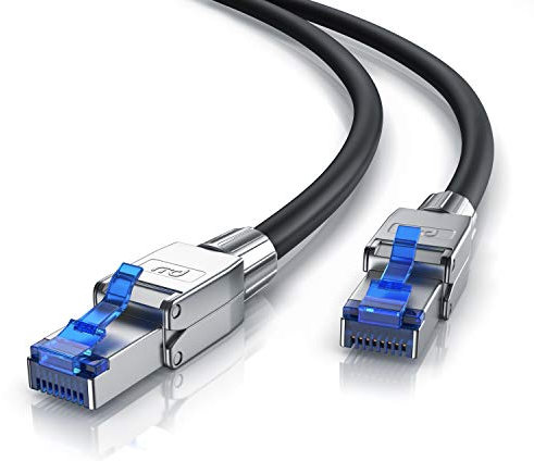 1m – PRO Cavo di Rete Cat 8 con RJ45 in Zinco - 40000Mbits - SFTP PIMF di Alta qualitá - Standard 8.1 Classe 1 Cavo Patch - Retrocompatibile Cat 5 Cat 6 - Cavo Nero da 1 Metro