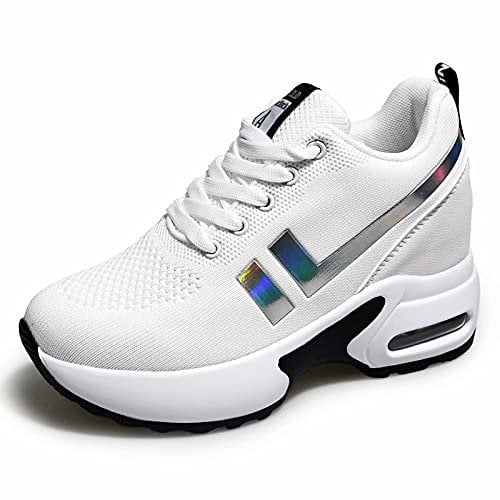 AONEGOLD Sneakers Wedges Trainers for Women Running Shoes Gym Fitness Walking Sports Lace Up Casual Shoes (White,6 UK)