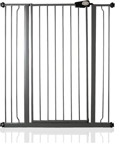 Safetots Extrahohes Metall-Sicherheitsgitter, Druckmontage, 94.3cm - 101.9cm, Schiefergrau, 104cm Höhe, Extrahohes Treppengitter, hohe Gitter Fuer Babys, Einfache Installation