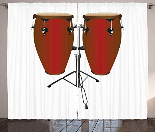 ABAKUHAUS Tambores Cortinas, Par de Conga culturales Tambores, Sala de Estar Dormitorio Cortinas Ventana Set de Dos Paños, 280 x 175 cm, Rubí y Negro
