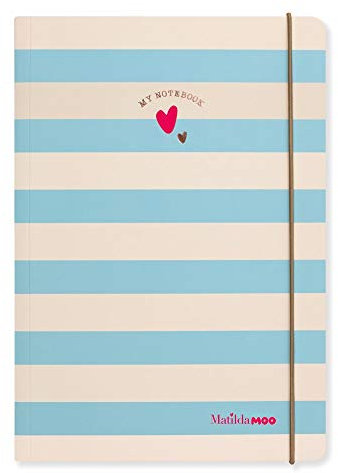 Matilda Moo Notebook - A5 Lined - Striped - Blue & Rose Gold