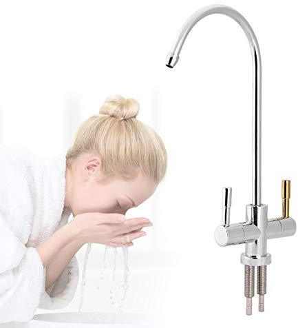 1/4 '' Doppio foro Lavello Rubinetto Rubinetto Cromo Osmosi inversa RO Filtro acqua potabile Doppia uscita Rubinetto per purificazione acqua fredda calda 2 punti Connessione rapida