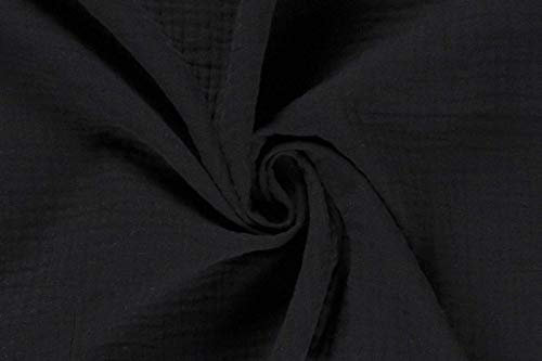 50x130cm Musselin Stoff uni Oeko-Tex zertifiziert Meterware Mulltuch Baumwolle, Farbe:schwarz