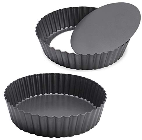 GRANDWISH Lot de 2 moules à tarte profonds - Fond amovible - Moule à quiche anti-adhésif (24 cm)