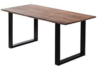 SAM Esszimmertisch 160x85 cm Laurina, Baumkantentisch aus Akazienholz, massiv + stonefarben, U-Metallgestell Schwarz, Esstisch mit echter Baumkante