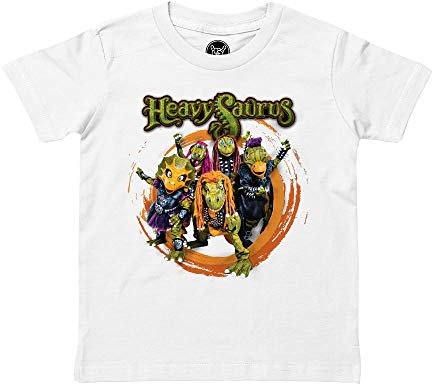 Metal Kids Heavysaurus (Rock 'n Rarr) - Kinder T-Shirt, weiß, Größe 92 (2-3 Jahre), offizielles Band-Merch